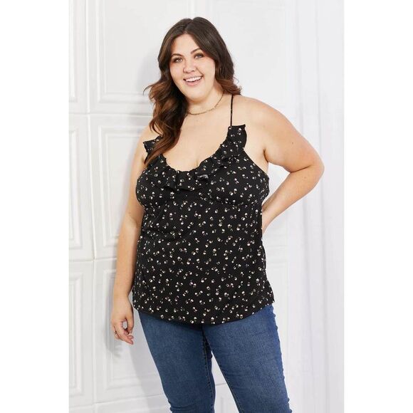 Culture Code Full Size Taste Of Spring Ruffle Sleeveless Top In Black - Picture 8 of 12